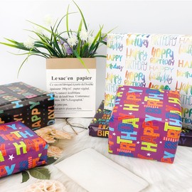Birthday Wrapping Paper 12 Sheets Happy Birthday Gift Wrapping Papers for Men Women 4 Styles Large Colorful Folded Flat Wrapping Paper for Gift Present Holiday Birthday Party Supplies 19.7 X 27.5 Inch
