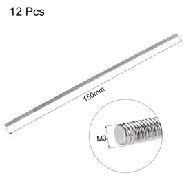 sourcing map M3 x 150 mm Threaded Rod Threaded Bolts Threaded Rod Made of 304 Stainless Steel Right Thread Pack of 12