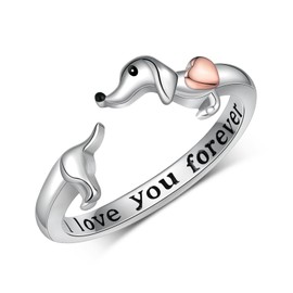 SCZKLAQ Dachshund Rings for Women 925 Sterling Silver Dachshund Open Rings Cute Adjustable Wiener Dog Rings Animal Puppy Dog Jewelry Gifts for Women （9）