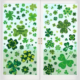 St Patricks Day Window Clings, 117PCS Shamrock Window Clings for Glass Window St Paddys Decorations, Double-Sided Printed Shamrock Decorations for Patrick’s Day Party Supplies