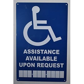 Assistance Available Upon Request with Phone Number Sign (Blue,Aluminium, 9x14)-The Pour Tous Blue LINE
