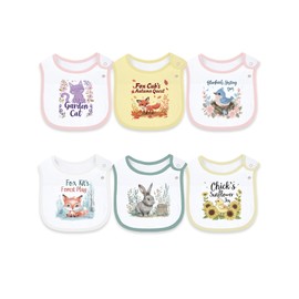 Maiwa 6 Pack Cotton Baby Bibs for Girls Boys with Waterproof layer for Drooling Eating teething with Snaps (MULTI11A)