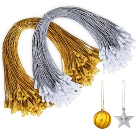 Christmas Baubles Hooks, Hooks for Christmas Tree Decorations, Tags Hanger Cord, 200 Pieces Christmas Ornaments Hanger String for Christmas Tree Decoration DIY Ornaments (Silver, Gold)