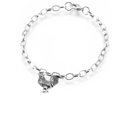 B42 Cockerel fine lead free English Pewter charm on a belcher link chain anklet bracelet
