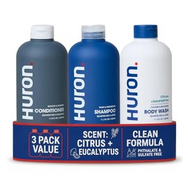 Kit de Ducha Huron - Champú, Acondicionador y Jabón Corporal para Hombre - Aroma Cítrico + Eucalipto - Champú y Acondicionador Hidratante y Nutritivo 