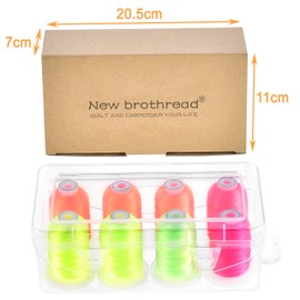 New brothread - 18 Options - 8 Snap Spools of 1000 m Each Polyester Machine Embroidery Thread with Clear Plastic Storage Box for Embroidery & Quilting - Neon Colour
