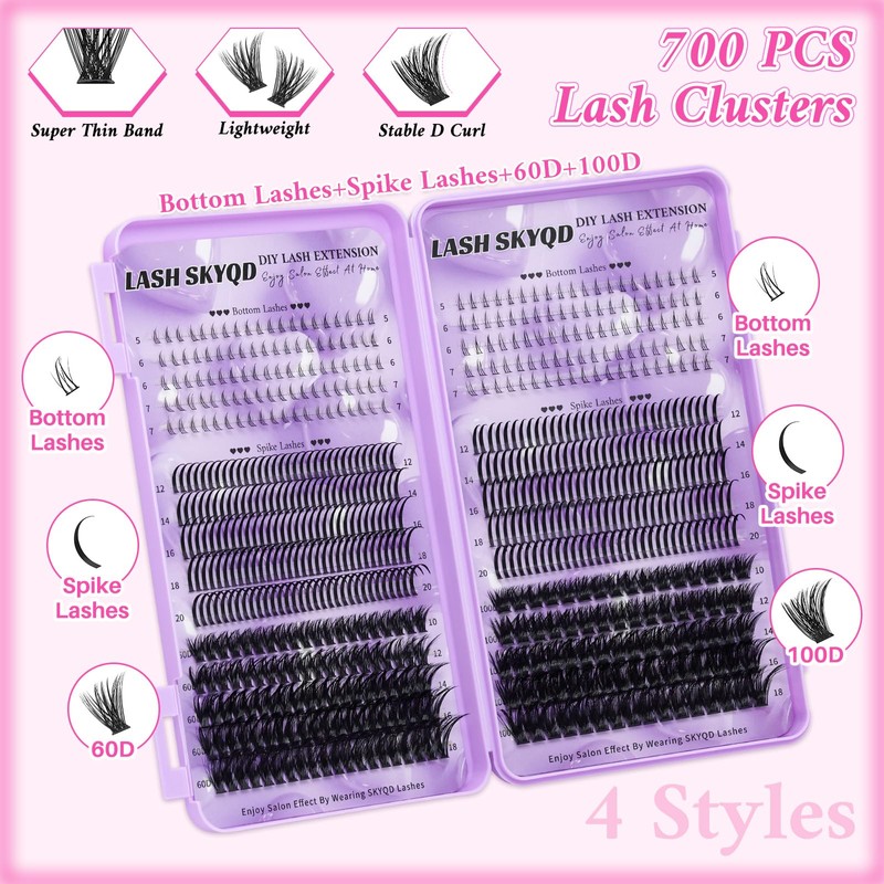 Lash Clusters Kit 3 Boxes 1925Pcs Wispy Eyelash Clusters 30D-150D/Bottom/Spiky