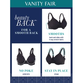 Vanity Fair Womens Full Figure Beauty Back Smoothing Bra, 4-way Stretch Fabric, Lightly Lined Cups Up To H Bra, Underwire - White, 34G US