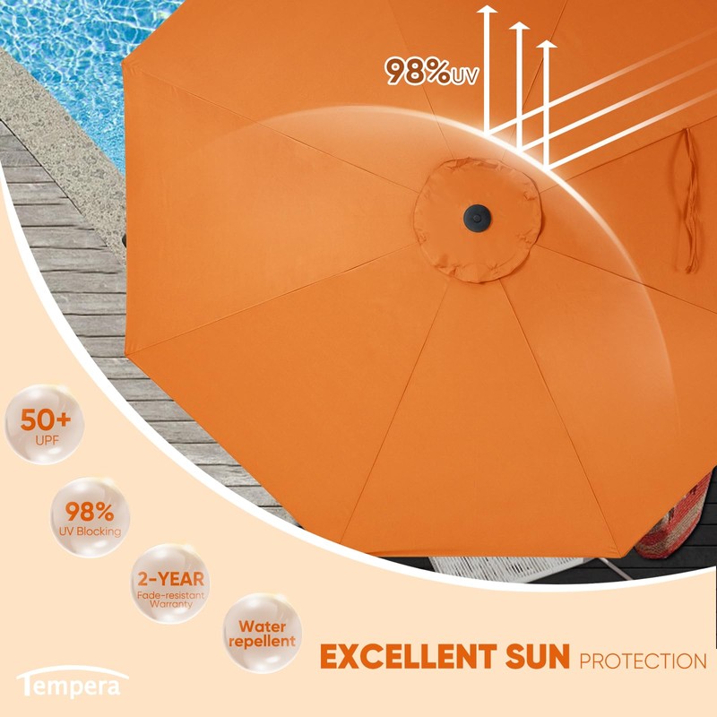 Tempera 9ft Patio Market Outdoor Table Umbrella with Auto Tilt