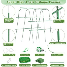 Tetutor Cucumber Trellis for Raised Beds, 63 x 45 Inch U-Shaped Garden Trellis for Climbing Plants Outdoors with Climbing Net, Metal Detachable Arch Plant Support Vegetable Trellis