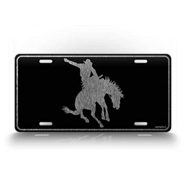 Bronc Busting Rodeo Rider License Plate Cowboy and Horse Auto Tag
