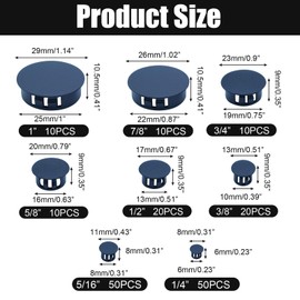 180PCS 8 Sizes Black Plastic Hole Plugs, Plastic Plugs for Round Holes, Flush Type Panel Knockout Locking Plugs, Used for Reserved Holes in Furniture Cabinet, 1/4" 5/16" 3/8" 1/2" 5/8" 3/4" 7/8" 1"