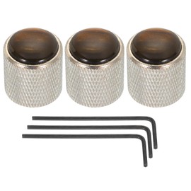 MECCANIXITY Guitar Bass Dome Knobs Amber Top 6mm Silver Metal Volume Tone Control for Electric Guitar Bass with Inner Hexagon Spanner Pack of 3