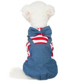 Coomour Dog Shirt Summer Pet Clothes Cotton Puppy Jumpsuit Bowtie Dog Hoodies Cool Blue Coat Medium Small Dogs Classic Jacket (S)