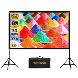 TOWOND Projector Screen and Stand, Towond 120 inch Portable Movie Screen Indoor Outdoor 16:9 4K HD Front Rear Projection Screen with Carry Bag Wrinkle-Free and Foldable Design for Home Theater