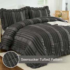 WONGS BEDDING King Size Comforter,Dark Grey Boho Comforter Set King, Shabby Chic Bedding Set for Bed, 3 Pieces Soft Lightweight Farmhouse Comforter for All Season 104"×90"