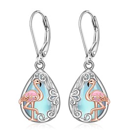 Flamingo Earrings for Women Pink Flamingo Earrings Moonstone Sterling Silver Rose Gold Dangle Flamingos Jewelry Leverback Birthday Gifts