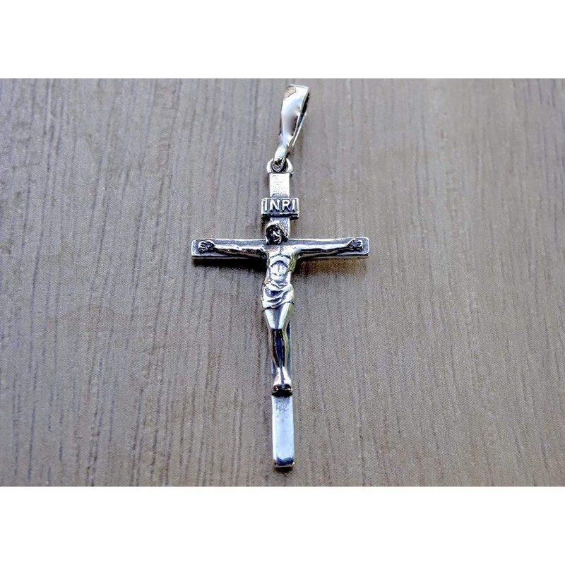 925 Sterling Silver Cross Pendant INRI Jesus Christ Crucifix Religious