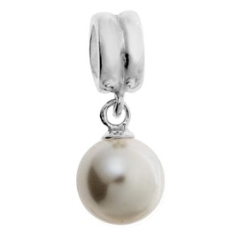 Sterling Silver Austrian Elements Crystal White Pearl Pendant June Birthstone Dangle Bead for European Charm Bracelets