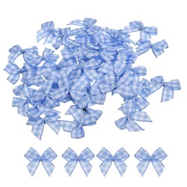 QUARKZMAN 50 Pieces Mini Check Ribbon Bows 1 Inch Plaid Fabric Satin Ribbon Bows for Crafts DIY Hair Bow Sewing Wedding Birthday Party Blue and White