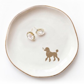 Poodle Jewelry Dish Tray for Dog Lover,Ceramic Trinket Tray, Key Bowl, Decorative Plate 4.7 in