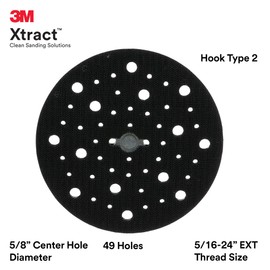3M 3M Xtract Hookit Hook and Loop Sanding Disc Backup Pad, 89409, 6 in, Max 12,000 RPM OPM, Hard, 49 Holes, Low Profile Finishing Disc Pad, 5/16-24 EXT