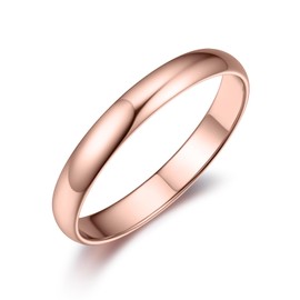 3mm 925 Sterling Silver Rose Gold Plated Classical Plain Stackable Wedding Band Ring, High Polished Comfort Fit Simple Delicate Minimalist Stacking Thumb Midi Pinky Ring for Women Size 12