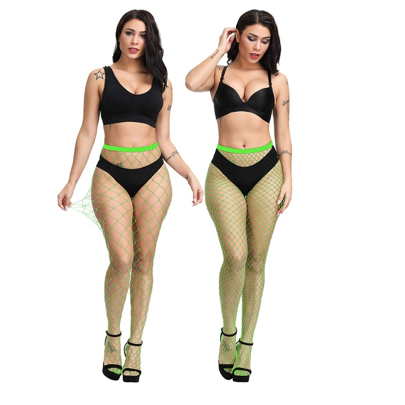 EVERSWE High Waist Fishnet Tights, Thigh High Suspender Stockings (NG-LM,