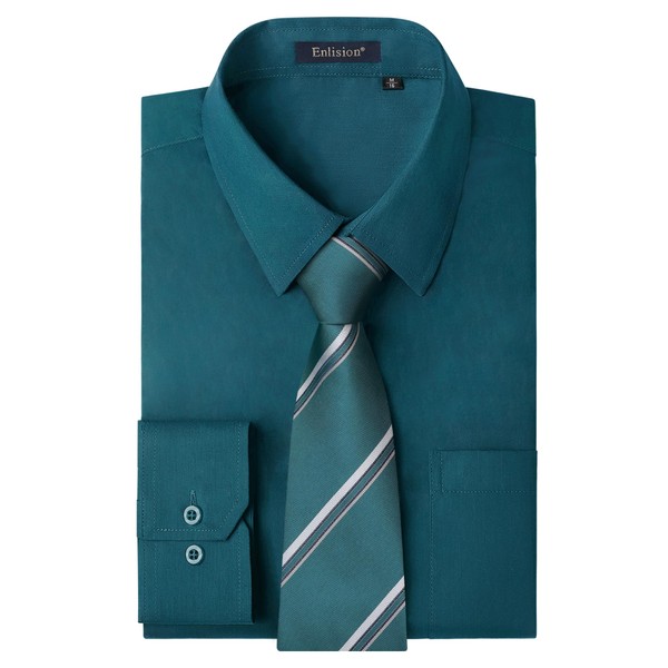 Enlision Mens Teal Dress Shirts Formal Long Sleeve Button Down