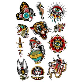 Tatsy Vintage Set, Temporary Tattoo Cover Up Sticker for Men and Women, Waterproof, Made in Eruope Tattoos, Classic Dagger, Wanderlust, Tiger, Seahorse, Signature Set Designed by Pro Erika Tóth