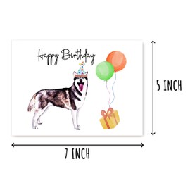 ABSMDesigns Husky Birthday Card - Cute Husky Dog Card - Dog With Balloons Card - Husky Happy Birthday Card - Happy Card