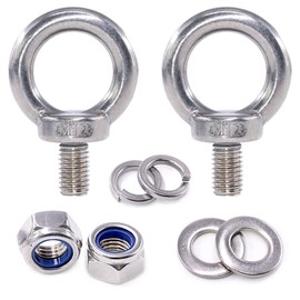 Swpeet 8 Pieces 304 Stainless Steel M12 Male Thread Lifting Ring Eyelet Bolt Kit, Includes 2 Pieces M5 Eye Bolt with 2 Pieces Locking Nut, 2 Pieces Washers and 2 Flat Washers
