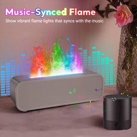 Essential Oil Diffuser, 250ml Flame Oil Diffuser - Aromatherapy Humidifier, Sound Activated Flame Effect, Rainbow Flame, Music Sync, Remote Control - Perfect for Bedroom Home Office Yoga (White)