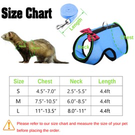 Rypet Small Animal Harness and Leash - Soft Mesh Small Pet Harness with Safe Bell, No Pull Comfort Padded Vest for Small Pet Blue S