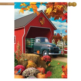 Harvest Bridge Autumn Fall House Flag 40" x 28" Briarwood Lane