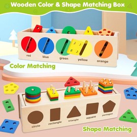 Montessori Toys for Toddler for Math toy Wooden Color & Shape Sorting Matching Box, Early Learning Toys