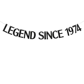 Black Glitter Legend Since 1974 Banner, Happy 50th Birthday Decorations, 50 Years Blessed & Loved, Cheers to 50 Years Old Birthday Party Decorations for Men/Women