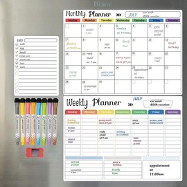 Magnetic Dry Erase Calendar Whiteboard, 1 Set Including Monthly, Weekly, and Daily Planning Calendar & 8 Markers & Eraser, Magnetic Planning Erasable Calendar, School Supplies