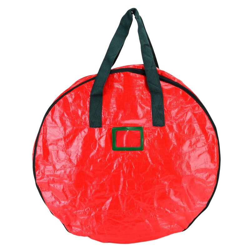 Christmas Wreath Storage Bag PE Woven Fabric Dustproof Round Red