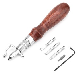 Leather Craft Tool, Leather Planer Wooden Handle Groover 5-in-1 Multifunctional Stitching Groover, for Edge Puller, Edge Shaper