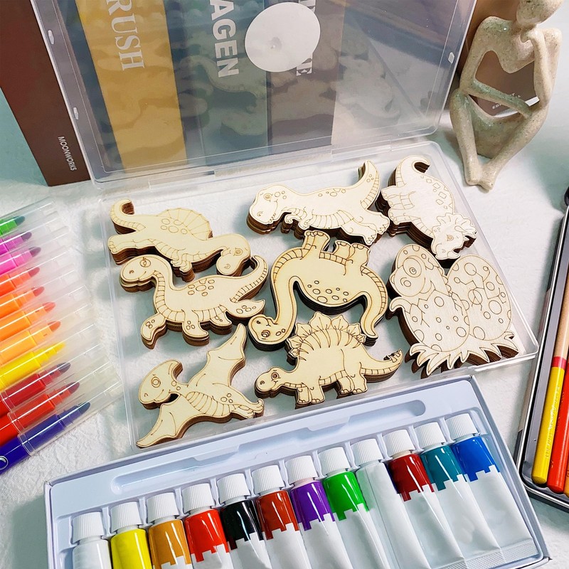 40 Pcs Dinosaur Wooden Paint Crafts, Unius Unfinished Wood Cutouts