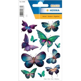 HERMA 15666 Butterflies Glitter Small Large 11 Pieces Butterfly Stickers in Blue Purple Green Butterfly Labels for Photo Album Diary Poetry Album Scrapbooking Decoration Letters DIY