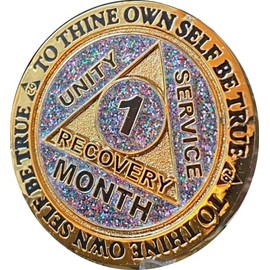 1 Month AA Medallion Reflex Funfetti Birthday Glitter Gold 30 Day Sobriety Chip