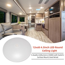 Dream lighting RV Lights LED Dome Light with Push Button 12v Interior Ceiling Light 3500K White Lighting for RV Trailer Boat, 4.5 inch 5.4 watts, 320 lumens, Pack of 1