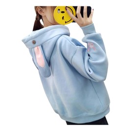 Cosplay Anime Bunny Emo Girls Sweater Hoodie Ears Costume Panda Cat Emo Bear Jacket T Shirt Top Shirt (Blue Bunny)