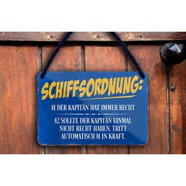 schilderkreis24 Tin Sign Funny Sailor Saying "Schiffsordnung Der Kapitän" Decorative Boat Lake Ship Gift Idea Anchor Port Ship Funny Gift Idea 18 x 12 cm
