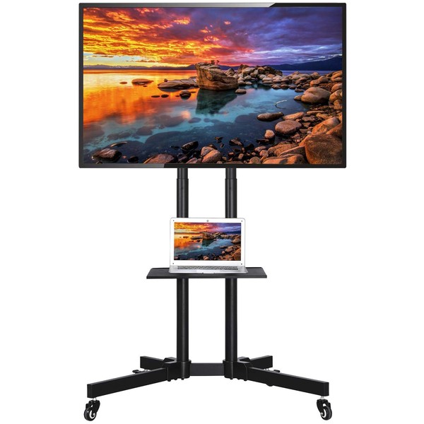 Yaheetech Mobile TV Stand with Wheels for 32-75 Inch LCD LED Screens TVs, Height-Adjustable Rolling TV Cart Hold up to 110 lbs, Trolley Floor Stand w/Tray, Max VESA 600x400mm