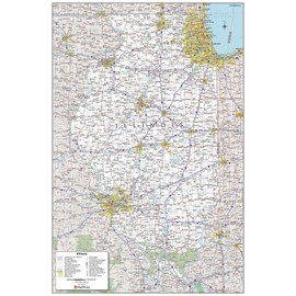 MapSherpa: Illinois State Wall Map - 24 x 36 inch Poster - Front Lamination