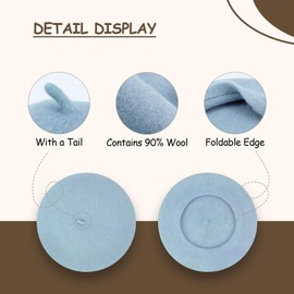 Gllutt Winter Beret Hat for Women Thicken Warm 90% Wool Classic French Style Solid Color Costume (Sky Blue)