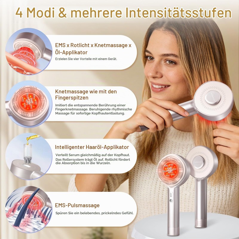 ATAUSD Head Massager Electric 4-in-1, EMS, IPX7 & Oil Applicator,
